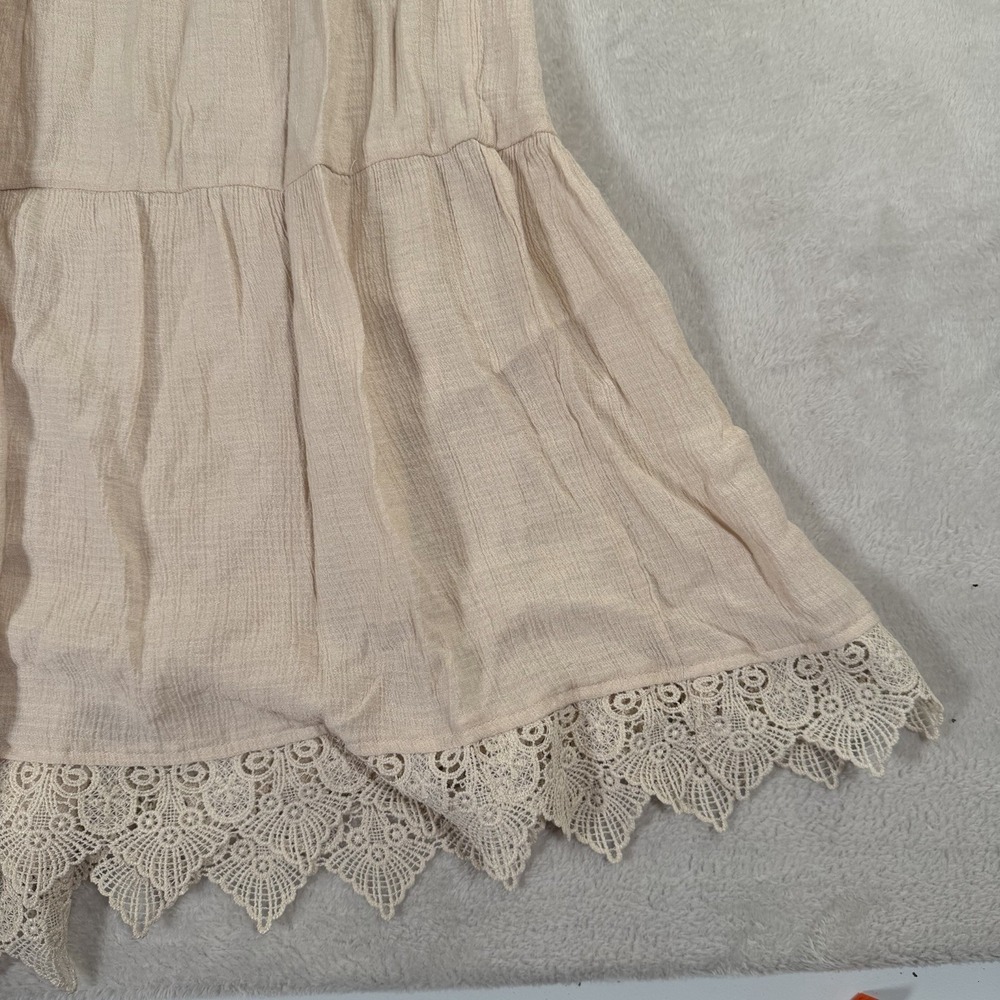 Moon River Anthropologie Small Embroidered Lace Hem Boho Midi Dress - Picture 2 of 9